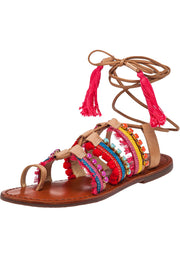 Schutz Patricia Multi Color Leather Gladiator Ankle Wrap Flat Mule Sandals (6)