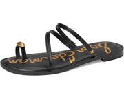 Sam Edelman Harlyn Black Leather Strappy Toe Ring Slip On Flat Slides Sandals