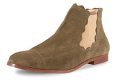 Klub Nico Lilah Boots Olive Suede Pull On Stacked Heel Chelsea Ankle Booties