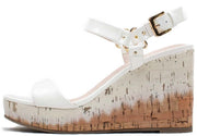 Cecelia New York Libby White Patent Cork Open Toe Buckle Wedge Heel Sandals