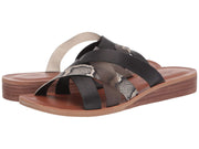 Lucky Brand Hallisa Black Snake Multi Band Slide Open Toe Flat Low Heel Sandals