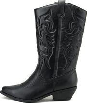 Soda Reno Black Pu Western Cowboy Pointed Toe Knee High Pull On Western Boots