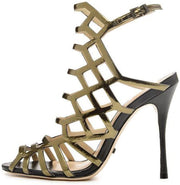 Schutz Bronze & Black Caged Sole Single Stiletto Heel Sandals