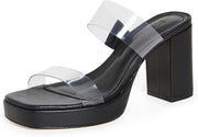 Schutz Platform Black Open Toe Translucent Straps Block High Heel Sandal