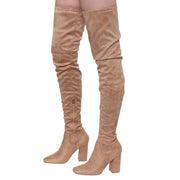Cape Robbin betisa-4 Side Zip Thigh High Boot Taupe Suede Fitted Dress Boots