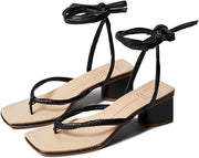 Dolce Vita Jorry Black Embossed Stella Tie Up Squared Toe Block Heeled Sandals