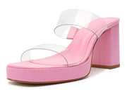 Schutz Platform Pink Open Toe Translucent Straps Block High Heel Sandals