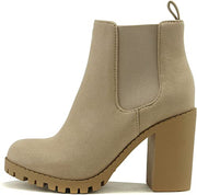 Soda Glove L-wheat Lug Sole Elastic Gore Chunky Heel Rounded Toe Ankle Boots