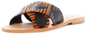 Kelsi Dagger Crown Black Flat Cross Strap Slip On Leather Sandal Slide Mule