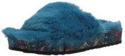 Jessica Simpson Gema Teal Blue Open Toe Furry Wedge Platform Mule Slide Sandals