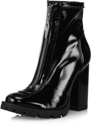 Schutz Brooke Low Black Lug Sole Round Toe Block Chunky Heel Ankle Boots