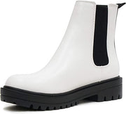 Soda Pilot White Lug Sole Low Heel Chelsea Ankle Booties Double Elastic Gore