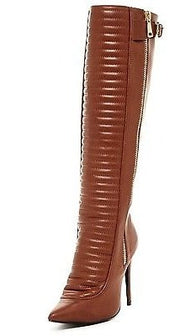 LFL Lust For Life ECCENTRIK COGNAC QUILTED LAYERED HIGH HEEL POINTED GOLD ZIP