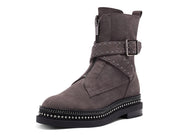 Vince Camuto Blinda Peltro Grey Moto Chic Chain Rim PLatform Lug Sole Booties