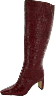 Sam Edelman Sylvia Scarlet Cherry Leather Pointed Toe Block Heel Knee High Boots Wide Calf