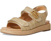 Sam Edelman Arlo Linen Open Toe Velcro Straps Raffia Sport Heeled Light Sandals