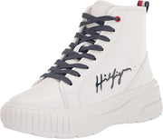 Tommy Hilfiger Lukas High Top Sneaker White Lace Up Rounded Toe Walking Booties