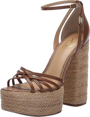 Sam Edelman Kade Rich Cognac Ankle Strap Open Toe Espadrille Block Heel Sandals