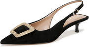 Sam Edelman Kammie Black Pointed Toe Buckle Detail Slingback Kitten Heeled Pumps