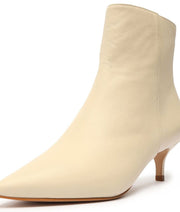 Schutz Mikki Off White Side Zipper Pointed Toe Stiletto Kitten Heel Ankle Boots