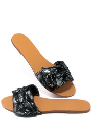 Shoe Republic Kentt Feeling Hot Black Shimmer Flat open Toe Slide Mule Sandals