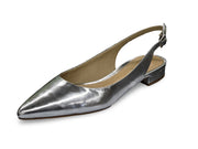 Schutz Glancee Silver Prata Leather Fashion Slingback Pointed Toe Shoes Flats