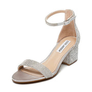 Steve Madden Irenee-R Silver Round Open-Toe Ankle-Strap Casual Block Heel Sandal