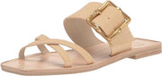 Dolce Vita Lowyn Natural Raffia Slip On Buckle Detailed Squared Toe Flat Sandals
