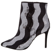 Schutz Tammy Heeled Black Silver Sequin Fashion High Heel Pointed Disco Booties