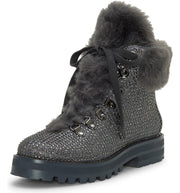 Jessica Simpson Norina Fashion Pewter Rhinestone Lace Up Combat Moto Booties