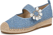 Sam Edelman Maddy Royal Sky Blue Lace Cap Toe Mary Jane Espadrille Ballet Flats