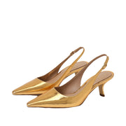 Sam Edelman Bianka Medallion Gold Pointed Toe Kitten Heel Slip On Fashion Pumps W
