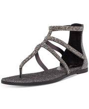 Jessica Simpson Cammie Pewter Multi Glitter Fashion Back Zipper Flat Sandals