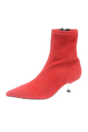 Schutz Maria Red Suede Pointed Toe Low Kitten Heel Dress Dress Boot Booties