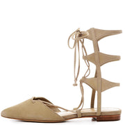 Schutz Tao Brush Sand Nude Suede Pointed Toe Tie Up Gladiator Flat Sandals Shoes