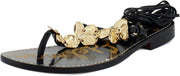 Sam Edelman Deirdre Black Leather Strappy Medallion Thong Flat Fashion Sandals