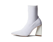 Schutz Marila White Pull On Stretchy Block Heel Pointed Toe Fashion Mesh Boots