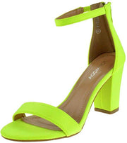 Top Moda Hannah-1 Neon Yellow Ankle Strap High Block Heel Open Toe Heeled Sandal