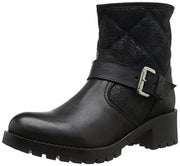 Bronx FA LENA Women's FLOR ENE Black Leather Fur Lined Biker Moto Ankle Booties