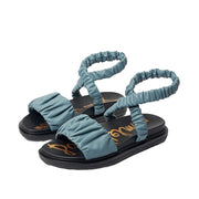 Sam Edelman Velma Blue Rounded Open Toe Strappy Ankle Cuff Wedge Heeled Sandals