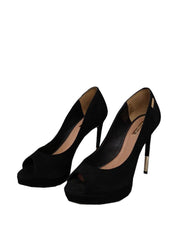 DUMOND Plam Black Gold Metal Tip Pointed Toe Stiletto Heeled Dress Pumps