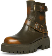 Steve Madden Excursion Brown Distressed Buckle Strap Round Toe Motorcycle Boots