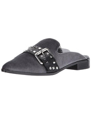 Shellys London Elon Grey Velvet Pointed Toe Metal Buckle Flats Mules Slides