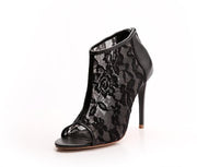 Cecelia New York Spring Black Open Peep Toe Mesh High Heel Stiletto Bootie Pumps