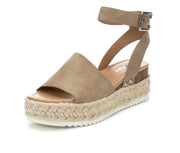 Soda Topic Open Toe Buckle Ankle Strap Espadrilles Flatform Wedge Casual Sandal (7, Dark Natural)