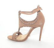 Schutz Acamurcados Saddle Tan Cut Out Ankle Tie Stiletto Heel Dress Sandals