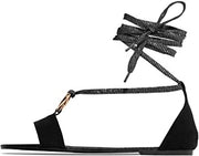 Shoe Republic LA Ripa Black Open Toe Closed Back Wrap Closure Flat Mules