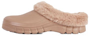 Luxemoda Women's Muffin Fluffy Faux Fur Trim Flat Rubber Mule Waterproof Slipper
