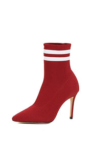 Schutz Women's Gisela Sock Booties Fitted Red Pointed High Stiletto Heel Boots