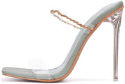 Cape Robbin Corinne Green Chain Detail Stiletto High Heel Open Toe Mules Sandals